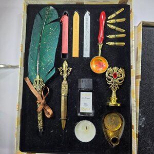 Calligraphy Wax Seal Set Feather Quill Sealing Wax fleur de lis stamp writing